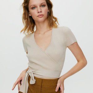 Aritzia (Little Moon) - Prunella Tie up Crop Top (Beige)